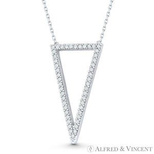 Reverse Open-Triangle Charm CZ Crystal Pave 925 Sterling Silver Necklace Pendant